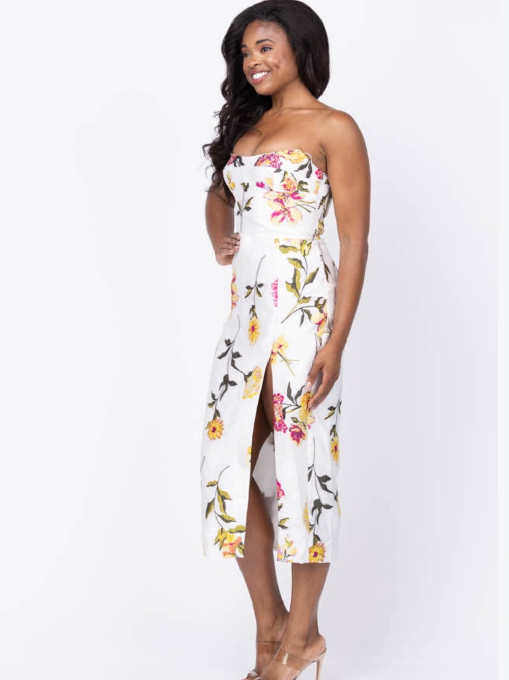 NWT Amanda Uprichard Ivy Dress in White Multi Cocktail Floral Strapless Size XS